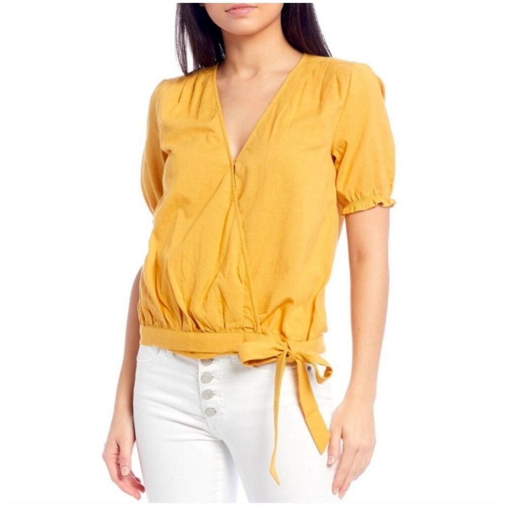 Lucky Brand Yellow Wrap Blouse